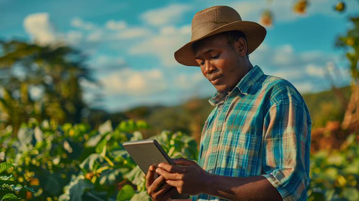 Rural farmer participating in CATI survey to report local climate change impact