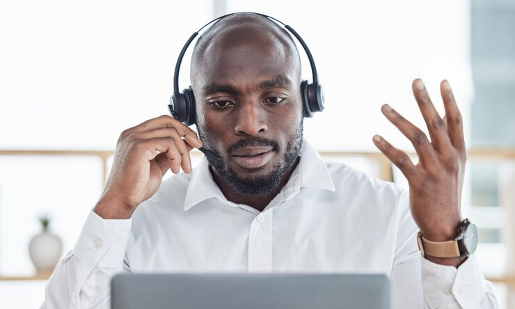 CATI telephone interview being conducted by a call agent using Computer-Assisted Telephone Interviewing system
