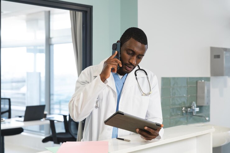 Health researcher collecting data via CATI
