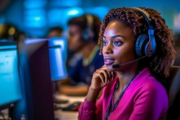 An African woman calling at CATI call center