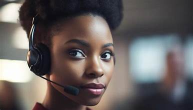 African call agent conducting a telephone survey to collect accurate market data.