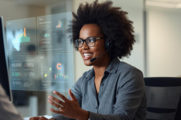 The future of telephone surveys in a digital age – researcher conducting CATI with real-time data visualization.
