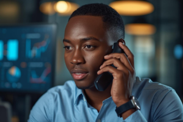 Government official conducting telephone surveys in Nigeria for public opinion research