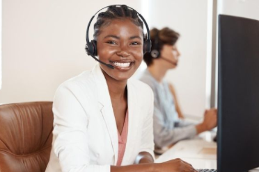 Interviewer conducting telephone data collection in Africa using CATI