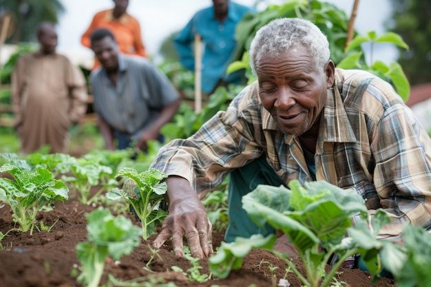 Reaching Liberian Farmers through CATI A group of local farmers harvesting veggies in Liberia