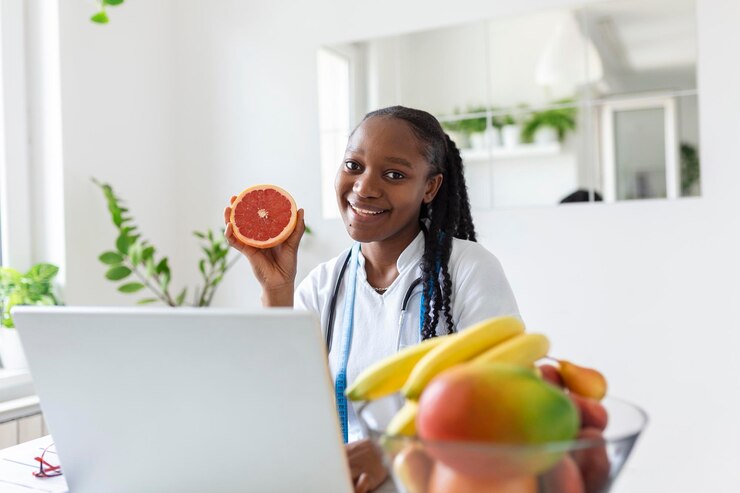 Telephone survey, health and nutrition: A call center agent gathers vital health and nutrition data from communities across Africa through voice interviews.